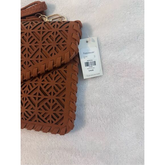 Francesca's Tan Suede Leather Whip Stitch Envelope Crossbody Clutch Bag NWT - Picture 4 of 5